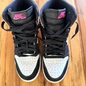 Air Jordan 1 Black, White & Pink High-Top Sneakers
